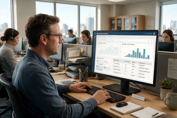 A customer service manager using Root Cause Analysis software