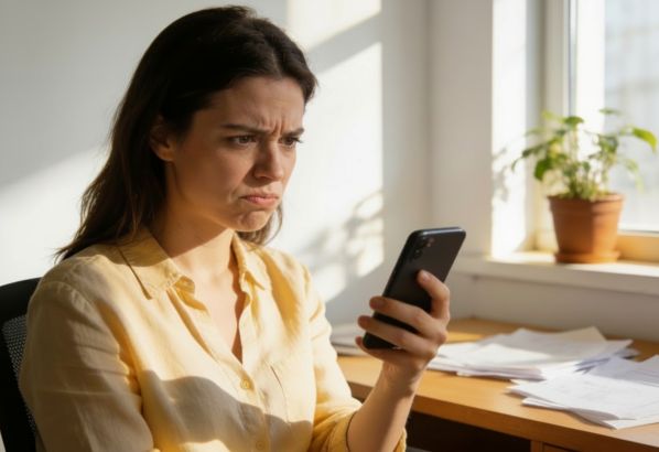 An unnhappy customer with her mobile phone