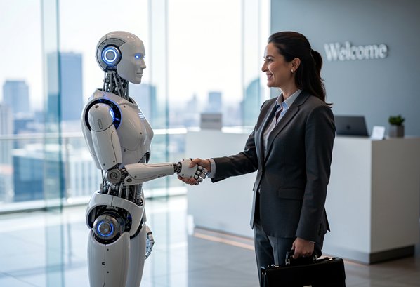 AI Agent shaking hands with a customer