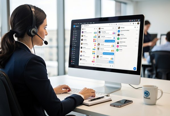 Customer service manager looking at social media channels