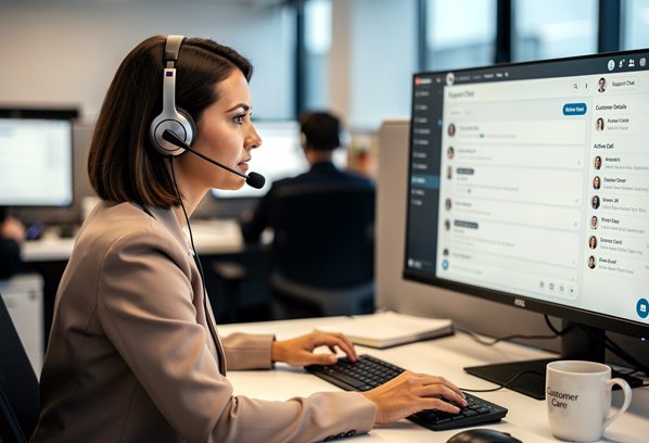 Customer support agent on a call