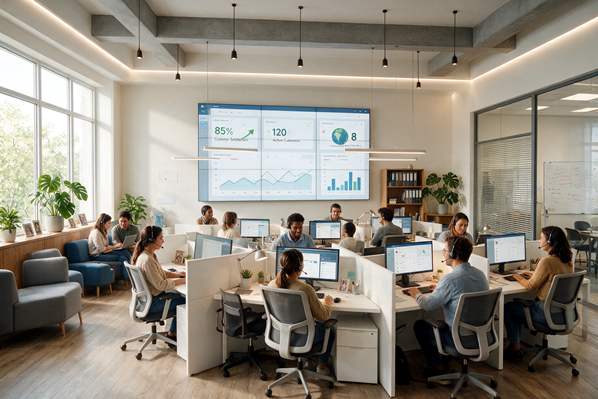 Modern contact center with analytics screen