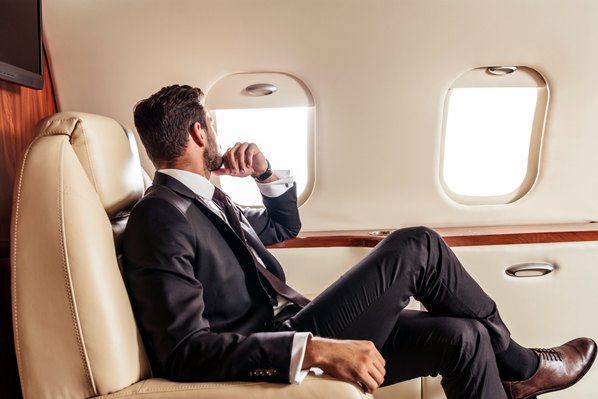 Businessman on a private jet